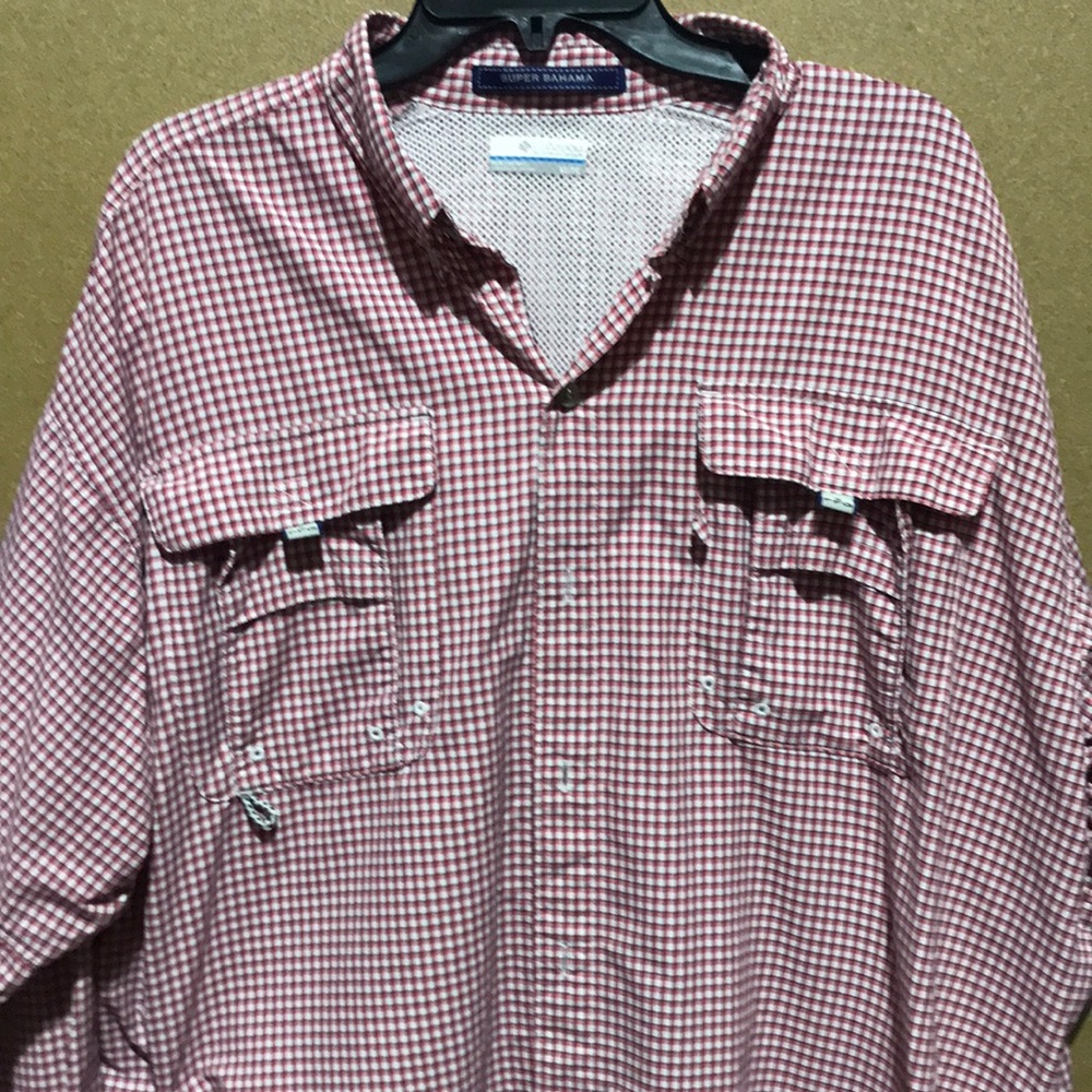 Columbia men’s Super Bahama red long sleeve button down shirt (size XL).